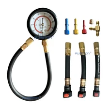 Quick Connection Fuel Pressure Tester Gauge Tool 0-100 PSI with 9.49, 7.89, 6.30