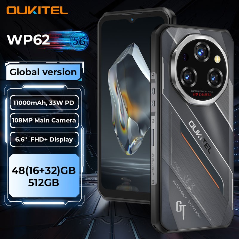 5G タフネススマホ Android 15 OUKITEL WP62 20GB 5G 4G OUKITEL WP62 Rugged Mobile Android 15 Cell Phone Waterproof