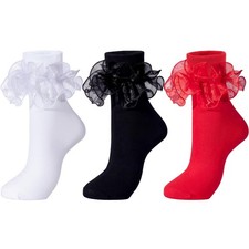 Socks For Women Big Ruffle Turn Cuff Double Lace Frilly Cotton Ankle Casual