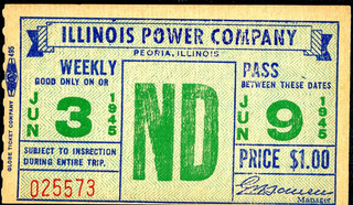 Illinois Power Co Peoria World War II weekly pass June 3 to 9 1945