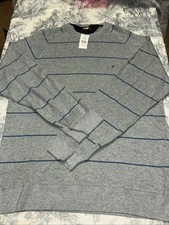 Tommy Hilfiger Crew Neck Long Sleeve Cotton Sweater 2XL Gray Navy Striped