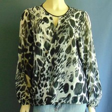 St. John Silk Black Gray Animal Print Faux Wrap Top 8