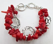 VTG MODERN ? PD PREMIER DESIGNS 8.25" red black silver tone wrap strand Bracelet