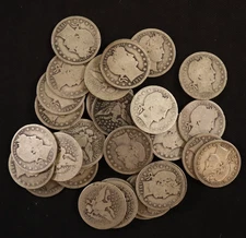 Roll of 35 Barber Quarter Dollars (1892-1916)-Nice Details & Appearances (AG-F)