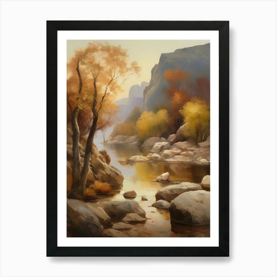 Forest Lake,Vintage Oil Painting,Fa Framed Wall Art Poster Canvas Print Picture