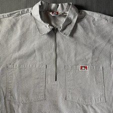 Ben Davis Shirt Mens 2XL Gray Stripe Half Zip Workwear Utility Short Sleeve