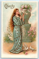 c1910's Pretty Woman Charity Flowers Birds Embossed Antique Posted Postcard