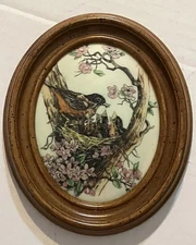 MARVETTI  Cultured-Ivory Engraving “Nest Of Robins and Dogwood Flowers”