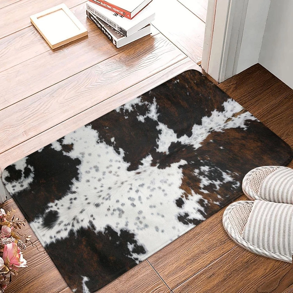 Stylish Absorbent Cowhide Bath Mat - Soft Flannel, 24"x16" Non-Skid Design - Image 3 of 4