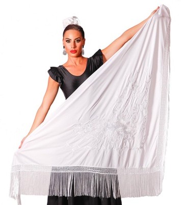 Großer Flamenco-Schal, Maße: 190 x 89 cm, ohne Fransen (30 cm), einseitig