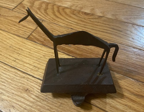 Cart Iron Fireplace Mantle Holder Hanger Vintage Old Set Elephants And Giraffe - Picture 5 of 7