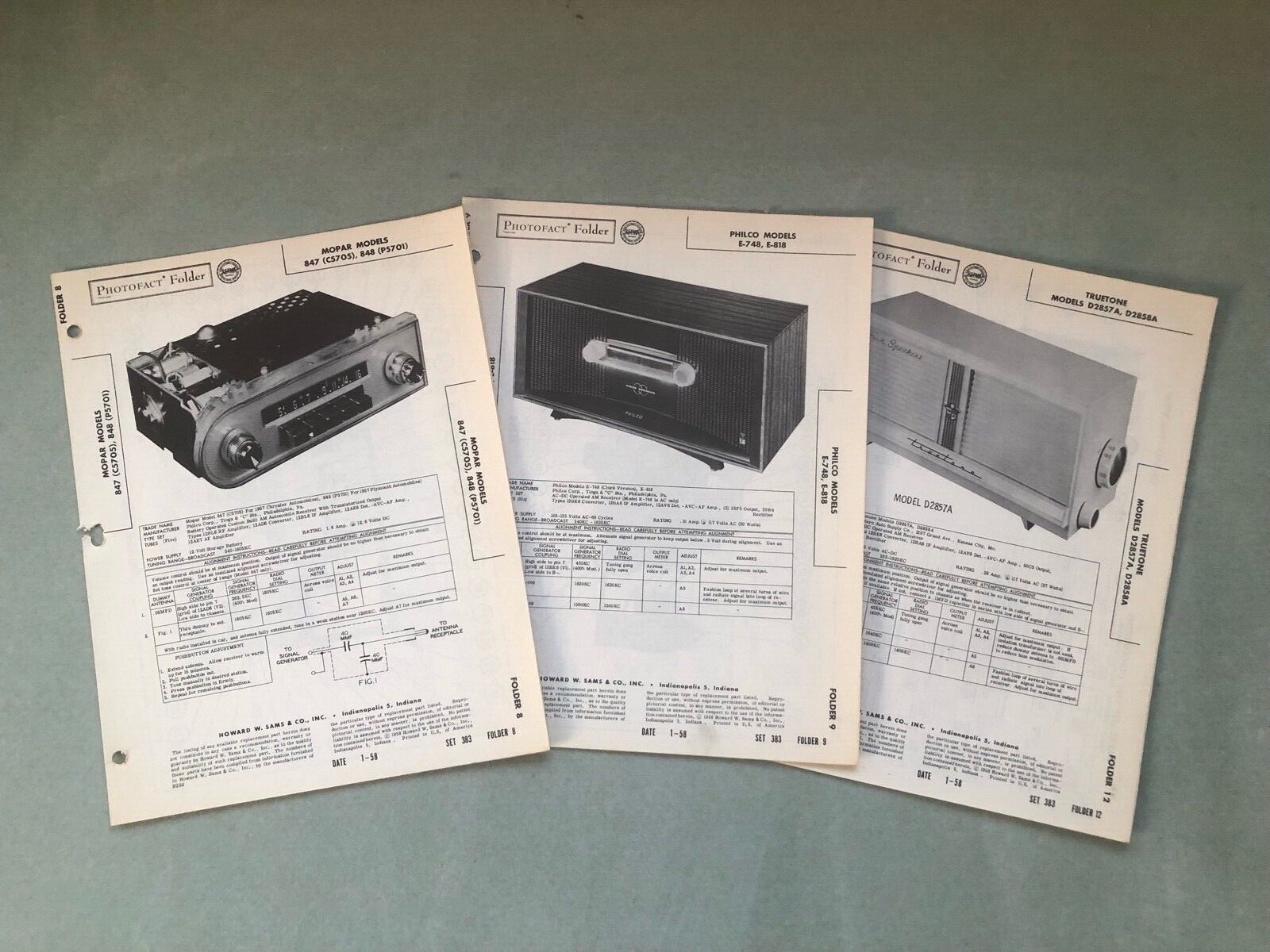 Sams Photofacts Technical Manuals Set383 Folders 8, 9, &12 (You Choose
