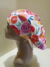 Flowers abstract Women's Euro/Chef Surgical Scrub Hat/Cap Handmade