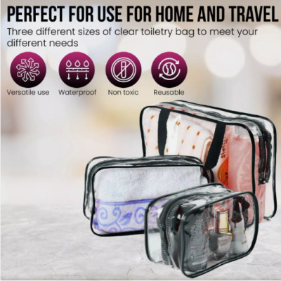 3-teiliges transparentes Reisetaschen-Set Flughafen Kosmetik Make-up Kulturbeutel transparent Waschbeutel