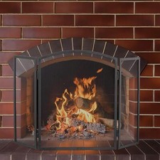 Heavy Duty Steel 3 Panel Fire Screen Spark Guard Safety Fireplace Stove Woodburn