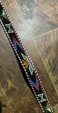 Thunderbird Hand Beaded  Laced Cowhide Leather Belt Brass Buckle SZ 28 NEW