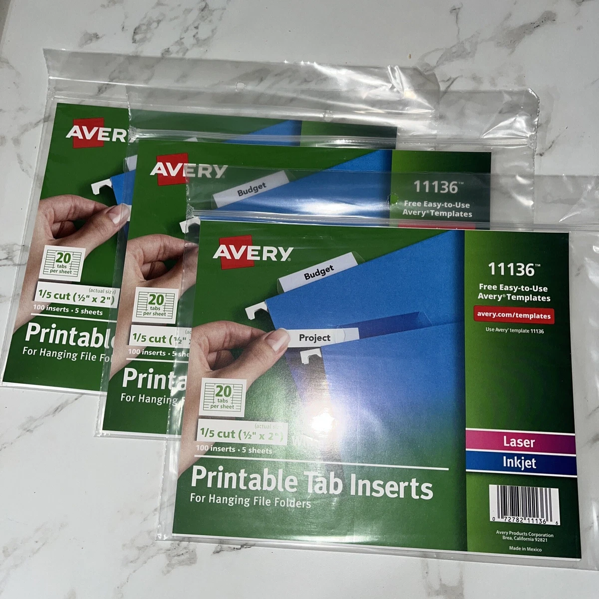 Avery Printable Inserts for Hanging File Folders 1/5 Tab White 100/Pack lot  of 3 | eBay