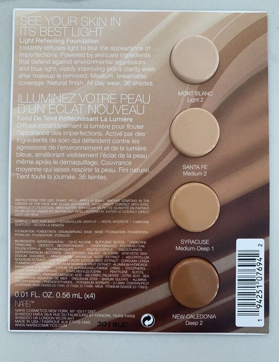 2 x Nars Light Reflecting Foundation sample Card Light