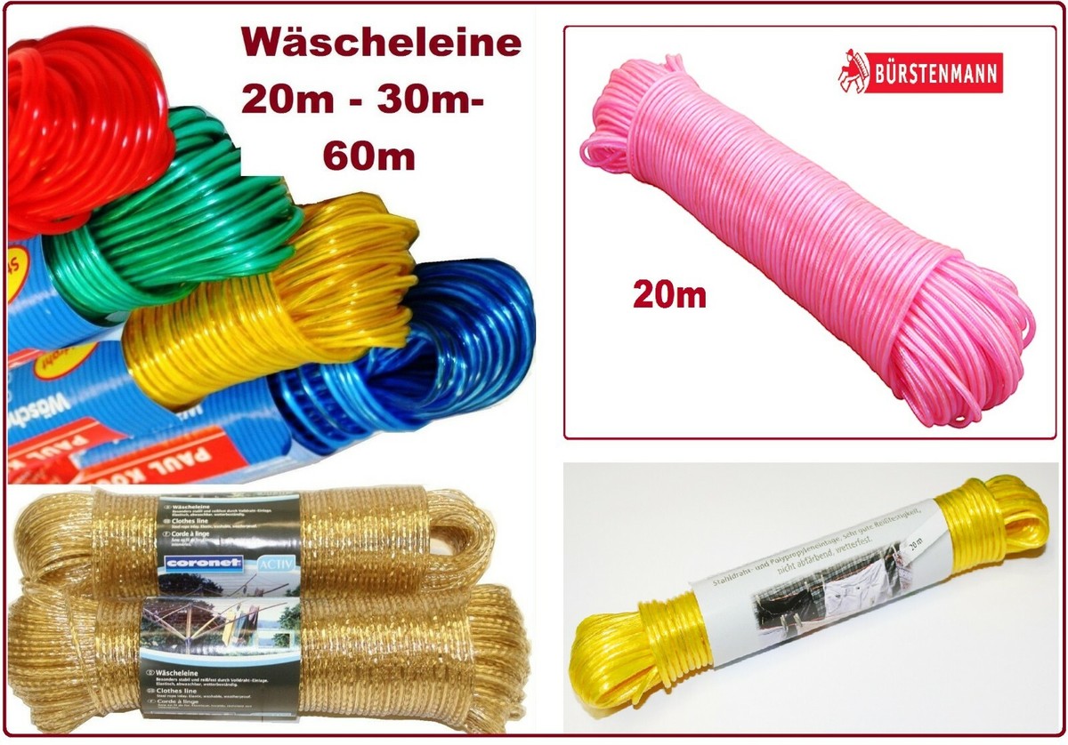 SINJEUN Wäscheleine 50 M – 2er Pack Mit Stahlkern, 3 Mm Stark, Inkl. Haken Für Garten & Camping