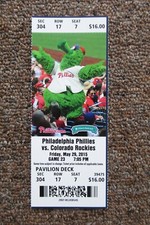 PHILADELPHIA PHILLIES VS ROCKIES 5/29/2015 FULL TICKET ~ TROY TULOWITZKI (2 HRs)