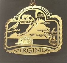 Virginia State Ornament Brass Richmond Jamestown Norfolk Williamsburg Arlington