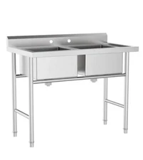 Vingli Commercial 304 Stainless Steel Sink 2 Compartment Free Standing Utility