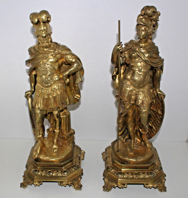 Antique Pair of French Mars and Minerva Gilt Bronze Sculptures, 19th Century