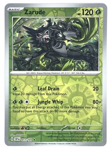 Pokemon Zarude 011/191 Rare Holofoil Rare Surging Sparks Grass NM