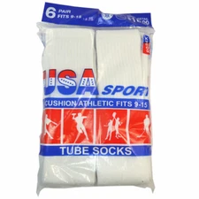 3-12 Paris Mens Athletic Sports White Cotton Tube Socks Size 9-15 Made In USA