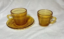 Vintage Amber Glass Lot Of 2 Demitasse or Child’s Cup & Saucer + Goblet/Compote
