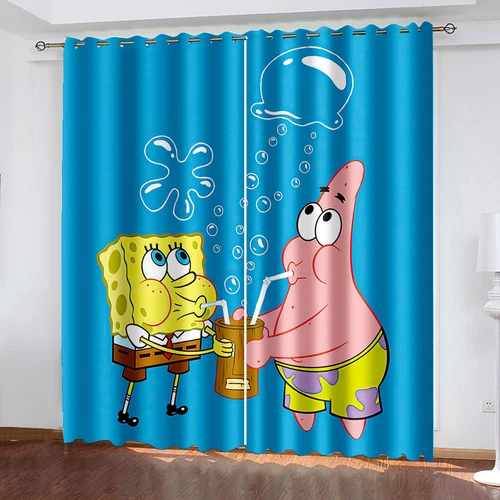 Kids 3D SpongeBob SquarePants Curtains Indoor Blackout Curtains Ring Top Eyelet - Picture 15 of 18