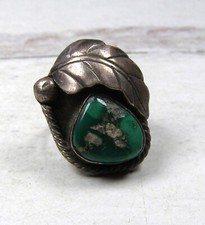 Sterling Silver Vintage native American Green Turquoise or Variscite Ring Leaf 6