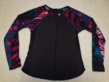 All In Motion women's black/multi-colored print stretch rash guard shirt Sz M
