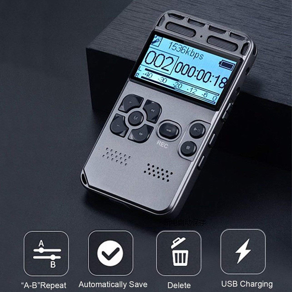 64GB Rechargeable LCD Digital Audio Sound Voice Recorder Dictaphone MP3 Player