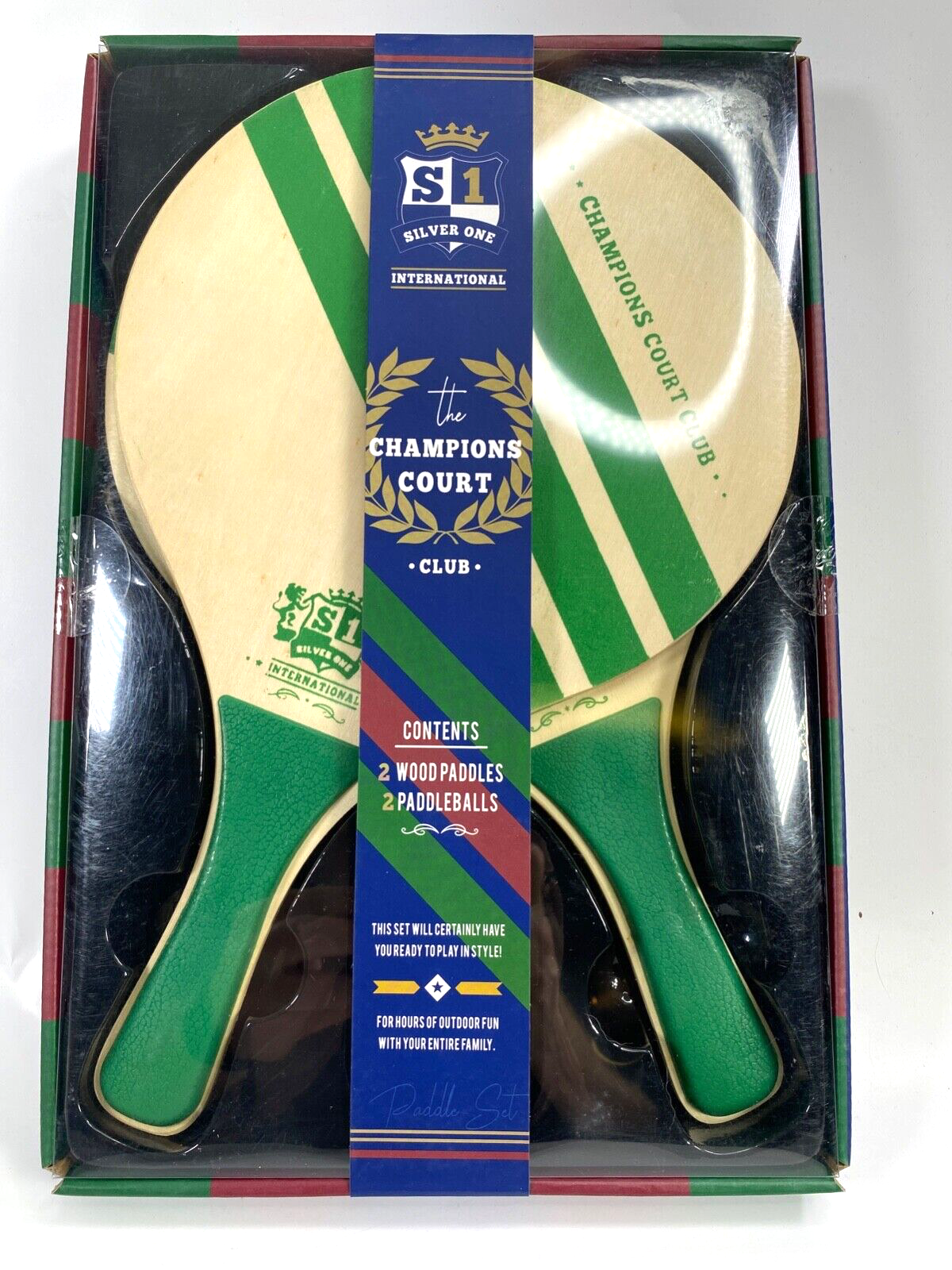 Brand New Paddleball Set with 2 Green Paddles & Balls by The Champions Court Club