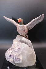 Peter Muller Hand Carved Leopardskin Pheasant Tourmaline Base 6" Tall