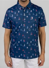 NWT William Murray Men's Sail Away Golf Polo Navy XL UPF Comfort Flex F1