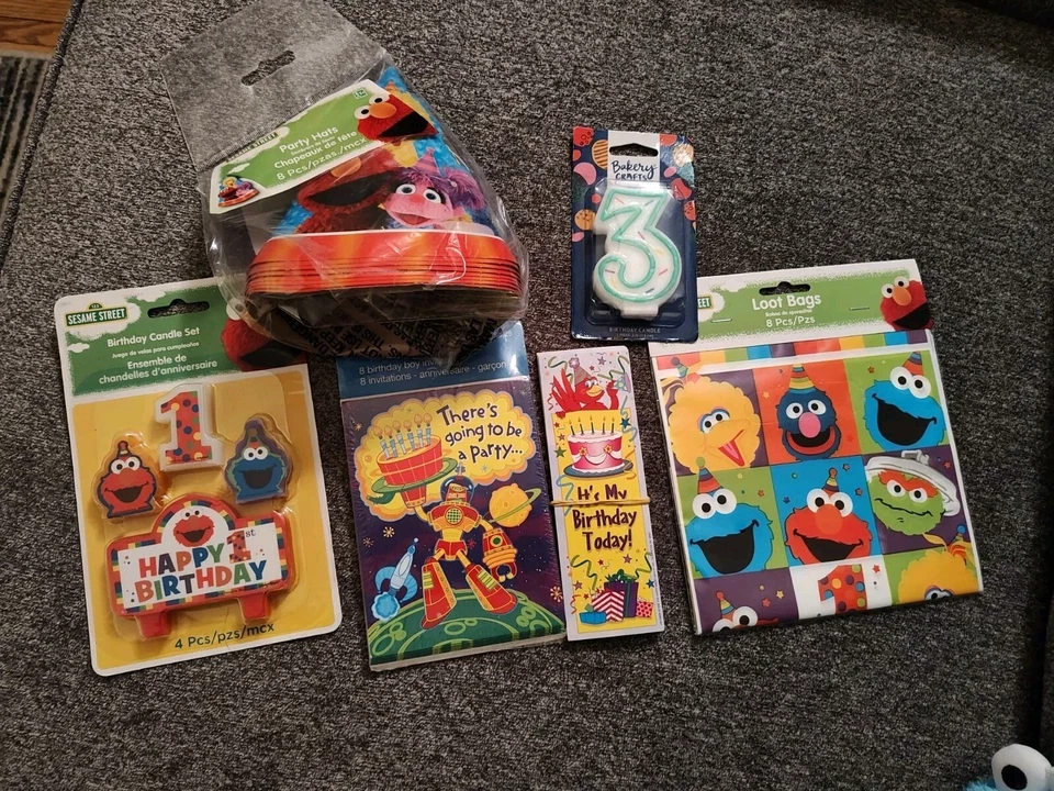Lote de suministros de fiesta de cumpleaños de Plaza Sésamo - NUEVO sombrero bolsas de botín velas Big Bird Foto 2 de 4