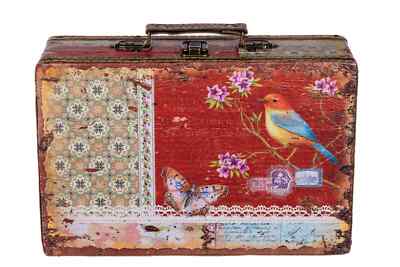 Truhe Kiste KD1290 Vogel Koffer Kofferset Holztruhe mit Kunstleder Schatzkiste