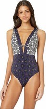 JETS L65432 Women's Enchant Plunge One-Piece Swimsuit in IndigoSize US 12