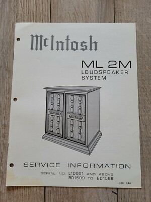 McIntosh ML 2M Loudspeaker System Service Information