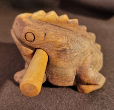 Handcrafted Wooden Frog Guiro Rhythm Percussion Musical Instrument 3"x 2"