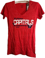 Reebok Damen Washington Capitals Sticktape T-Shirt V-Ausschnitt Kurzarm Rot