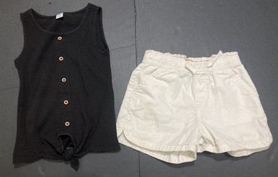 Girl's Old Navy & Gap Outfit Size 6 - Black Ribbed Tank w/Light Khaki Shorts EUC