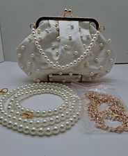 Cream Off White Pearl Cloth Clutch Evening Bag Prom New Years OOAK Extra Strap