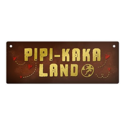 Toiletten Metallschild mit Klo Motiv und Spruch: Pipi-Kaka-Land Schild Türschild