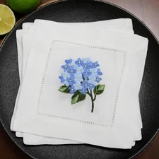 100% Linen Cocktail Napkins White with Gifting Package Set of 6 Hand Embroide...