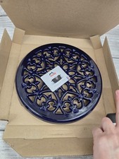 NEW Staub Lilly Trivet Cast Iron Enamel 9 In Rare Sold Out. Dark Blue