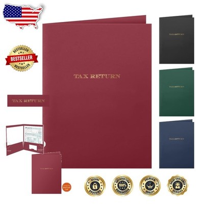 Elegant Burgundy Tax Return Folders (25) | Gold Foil | Thick Cardstock | USA