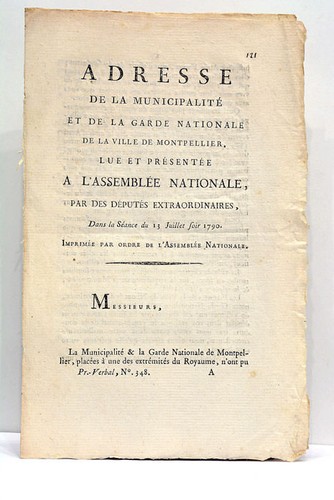LIVRE ANCIEN ADRESSE DE MUNICIPALITÉ ET GARDE NATIONALE À ASSEMBLÉE 1790
